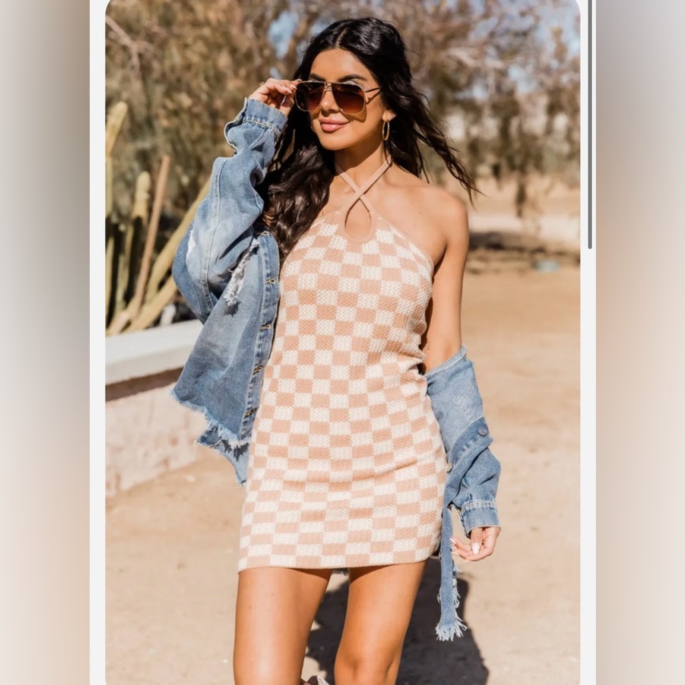 Pink lily checkered mini dress